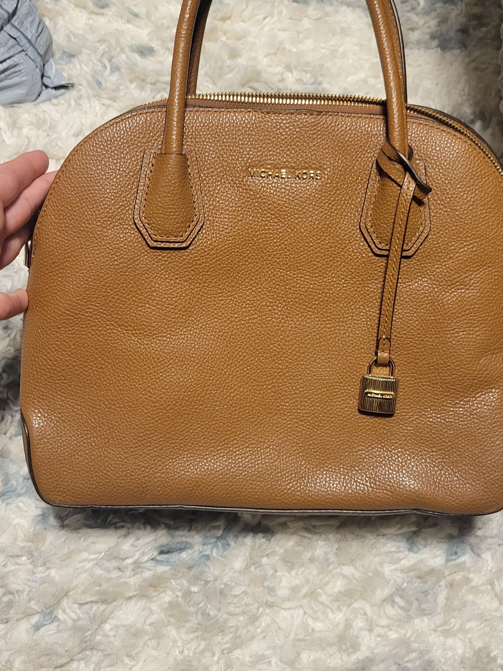 Michael Kors Cognac Pebbled Leather Dome Satchel